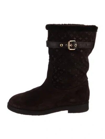 Pre-owned Louis Vuitton Monogram Pattern Suede Boots In Brown