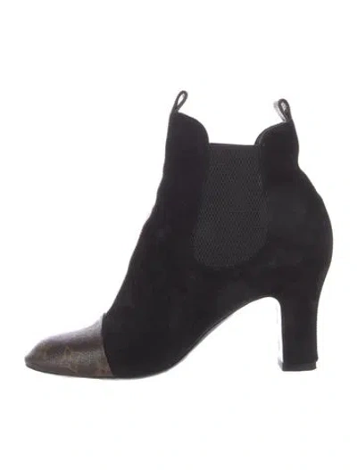 Pre-owned Louis Vuitton Monogram Pattern Suede Chelsea Boots In Black