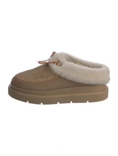 Pre-owned Louis Vuitton Monogram Pattern Suede Mules In Neutrals