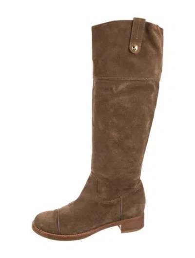 Pre-owned Louis Vuitton Monogram Pattern Suede Riding Boots In Brown