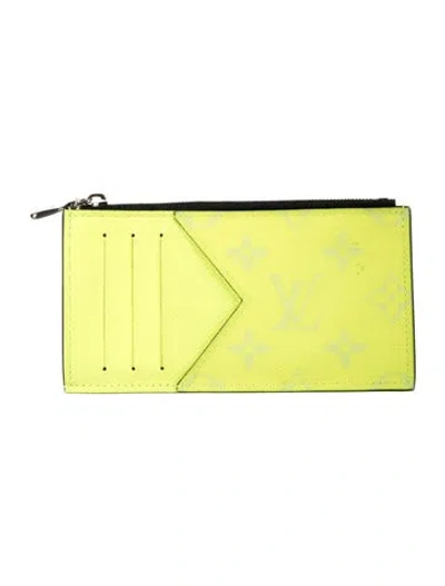 Pre-owned Louis Vuitton Monogram Pattern Taiga Leather Card Holder In Yellow