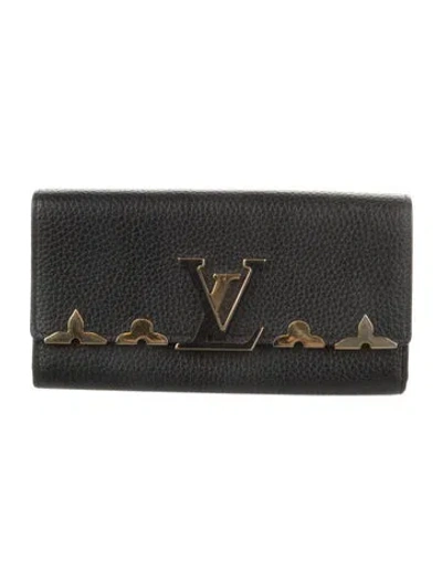 Pre-owned Louis Vuitton Monogram Pattern Taurillon Leather Capucines Wallet In Black
