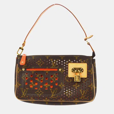 Pre-owned Louis Vuitton Monogram Perfo Pochette Accessoires Handbag In Brown