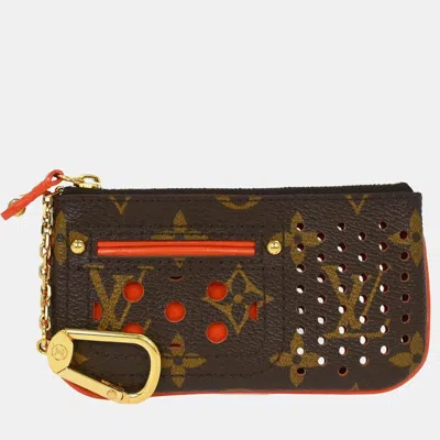 Pre-owned Louis Vuitton Monogram Perfo Pochette Cles Coin Purse In Brown