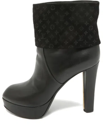 Pre-owned Louis Vuitton Monogram Platform Boots In Black