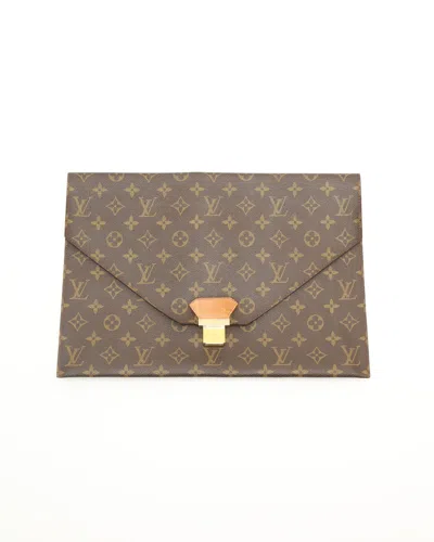 Pre-owned Louis Vuitton Monogram Poche Plate Envelope Clutch Bag In Brown