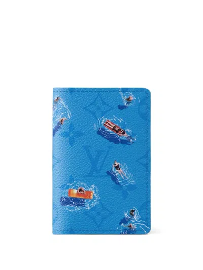 Pre-owned Louis Vuitton Monogram Pocket Organizer Wallet In Blue