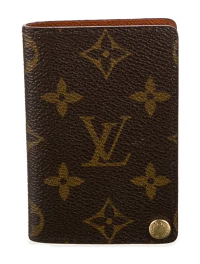Pre-owned Louis Vuitton Monogram Porte Cartes Card Holder In Brown