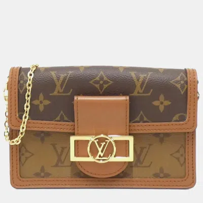 Pre-owned Louis Vuitton Monogram Portefeuille Dauphine Chain Wallet In Brown
