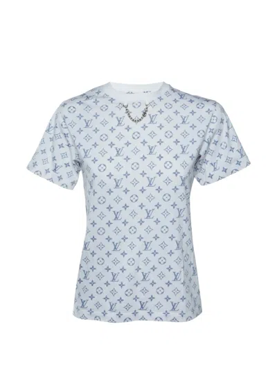Pre-owned Louis Vuitton Monogram Print Chain Detail T-shirt In White