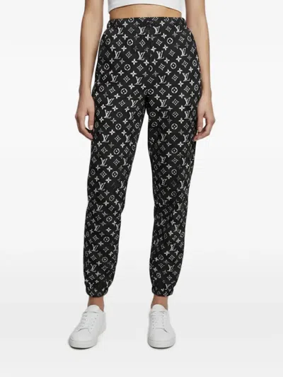 Pre-owned Louis Vuitton Monogram Print Track Pants In Black