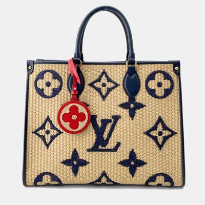 Pre-owned Louis Vuitton Monogram Raffia On-the-go Tote Bag Mm In Sand
