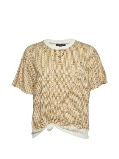 Pre-owned Louis Vuitton Monogram Raffia-effect T-shirt In Neutrals