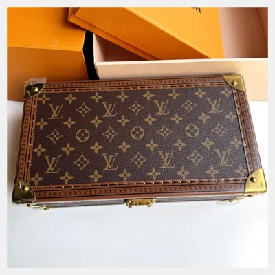 Pre-owned Louis Vuitton Monogram Red Interior 8-watch Hard Trunk In Brown