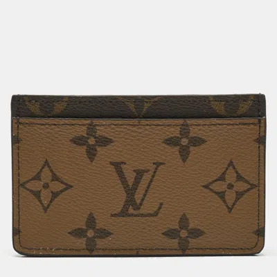 Pre-owned Louis Vuitton Monogram Reverse Canvas Card Holder In Brown
