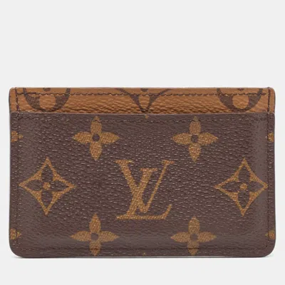 Pre-owned Louis Vuitton Monogram Reverse Canvas Card Holder In Brown