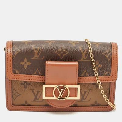 Pre-owned Louis Vuitton Monogram Reverse Canvas Dauphine Wallet On Chain In Brown