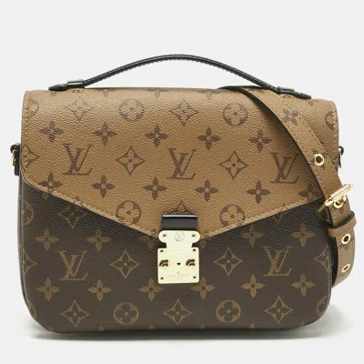 Pre-owned Louis Vuitton Monogram Reverse Canvas Pochette Metis Bag In Brown