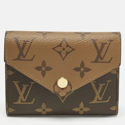 Pre-owned Louis Vuitton Monogram Reverse Canvas Victorine Wallet In Brown