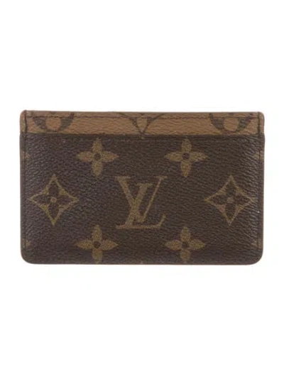 Pre-owned Louis Vuitton Monogram Reverse Coated Canvas Card Case In Brown