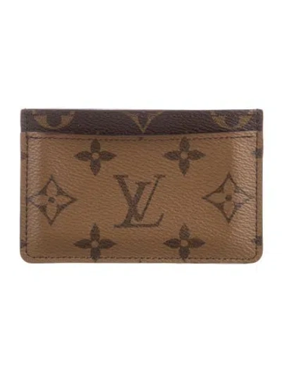 Pre-owned Louis Vuitton Monogram Reverse Coated Canvas Card Case In Brown