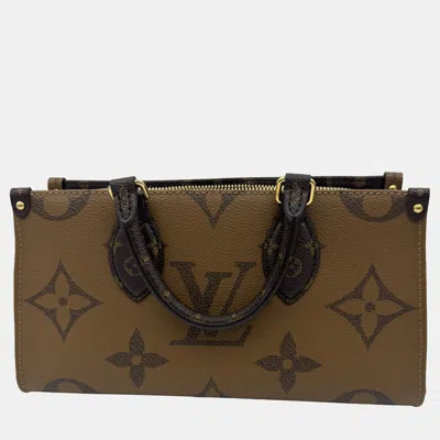 Pre-owned Louis Vuitton Monogram Reverse Giant Canvas Onthego East West Bag In Brown