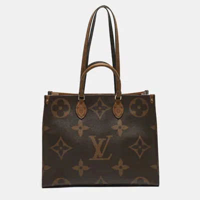 Pre-owned Louis Vuitton Monogram Reverse Giant Canvas Onthego Gm Bag In Brown