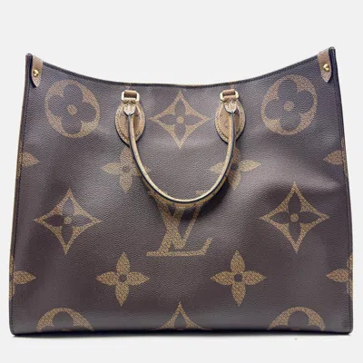 Pre-owned Louis Vuitton Monogram Reverse Giant Canvas Onthego Gm Bag In Brown