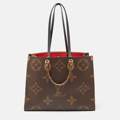 Pre-owned Louis Vuitton Monogram Reverse Giant Canvas Onthego Gm Bag In Brown