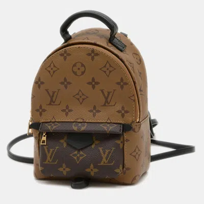 Pre-owned Louis Vuitton Monogram Reverse Palm Springs Mini Backpack In Brown