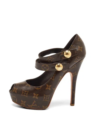 Pre-owned Louis Vuitton Monogram Ritual Platform Peep-toe Pumps In Brown