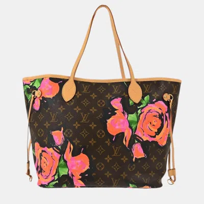 Pre-owned Louis Vuitton Monogram Rose Neverfull Mm Shoulder Tote Bag In Brown