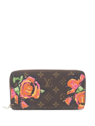 Pre-owned Louis Vuitton Monogram Rose-print Wallet In Brown