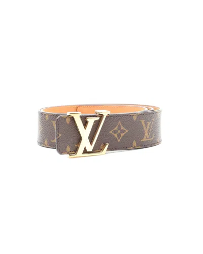 Pre-owned Louis Vuitton Monogram San Tulle Lv Leather Belt, Size 90 In Brown