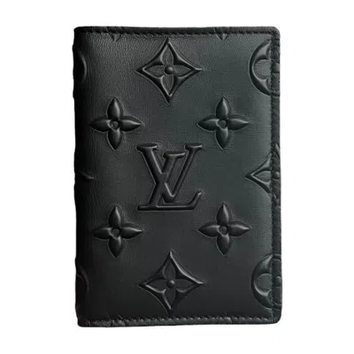 Pre-owned Louis Vuitton Monogram Seal Leather Pocket Organizer Wallet In Black