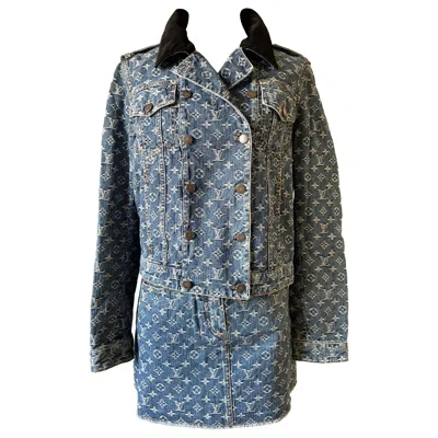 Pre-owned Louis Vuitton Monogram Set Jacket And Skirt Vintage Famous In Gray