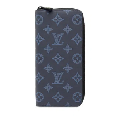 Pre-owned Louis Vuitton Monogram Shadow Blue Monogram Navy Monogram Shadow Long Wallet (bi-fold) () In Blue, Monogram, Navy