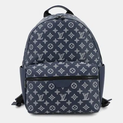 Pre-owned Louis Vuitton Monogram Shadow Discovery Backpack Pm Leather Navy Blue