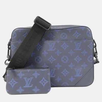 Pre-owned Louis Vuitton Monogram Shadow Duo Messenger Shoulder Bag In Blue