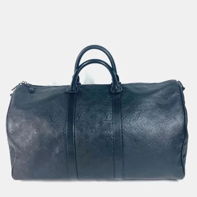 Pre-owned Louis Vuitton Monogram Shadow Keepall Bandouliere 50 Travel Bag Boston Leather Noir Black
