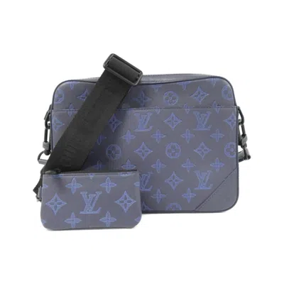 Pre-owned Louis Vuitton Monogram Shadow Navy Leather Shoulder Bag ()