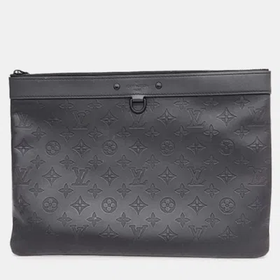 Pre-owned Louis Vuitton Monogram Shadow Pochette Clutch Bag In Black