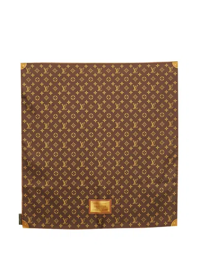 Pre-owned Louis Vuitton Monogram Silk Square Scarf In Brown