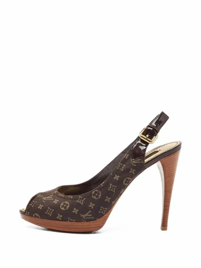 Pre-owned Louis Vuitton Monogram Slingback Pumps In Brown