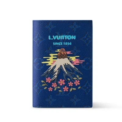 Pre-owned Louis Vuitton Monogram Souvenir Passport Cover In Blue