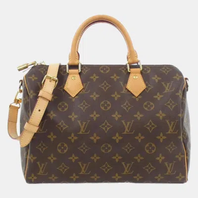 Pre-owned Louis Vuitton Monogram Speedy Bandouliere 30cm Boston Bag In Brown