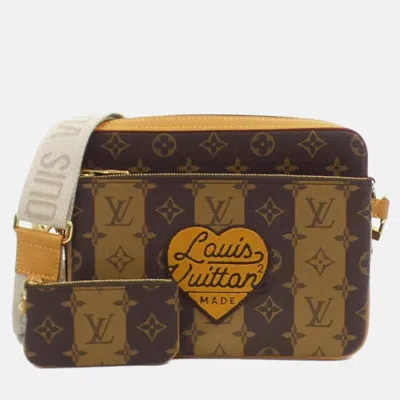 Pre-owned Louis Vuitton Monogram Stripe (lv Squared) Trio Messenger Shoulder Bag In Brown
