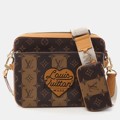 Pre-owned Louis Vuitton Monogram Stripe Nigo Trio Messenger Crossbody Bag In Brown