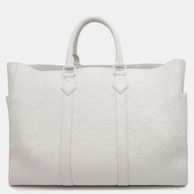 Pre-owned Louis Vuitton Monogram Taurillon Sac Plat Bag In White