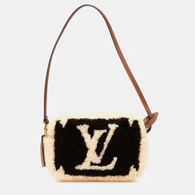 Pre-owned Louis Vuitton Monogram Teddy Beach Pouch Bag Beige Brown Boa Leather